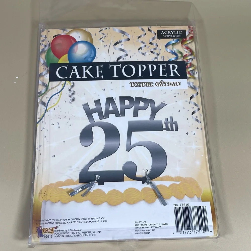 NWT Happy 25th Acrylic Mirrored Cake Topper